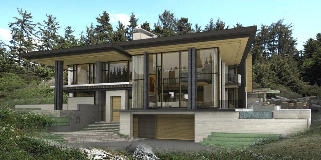 Vancouver house with large glass windows, surrounded by trees and greenery. Built by a trusted general contractor for lasting quality and style.
